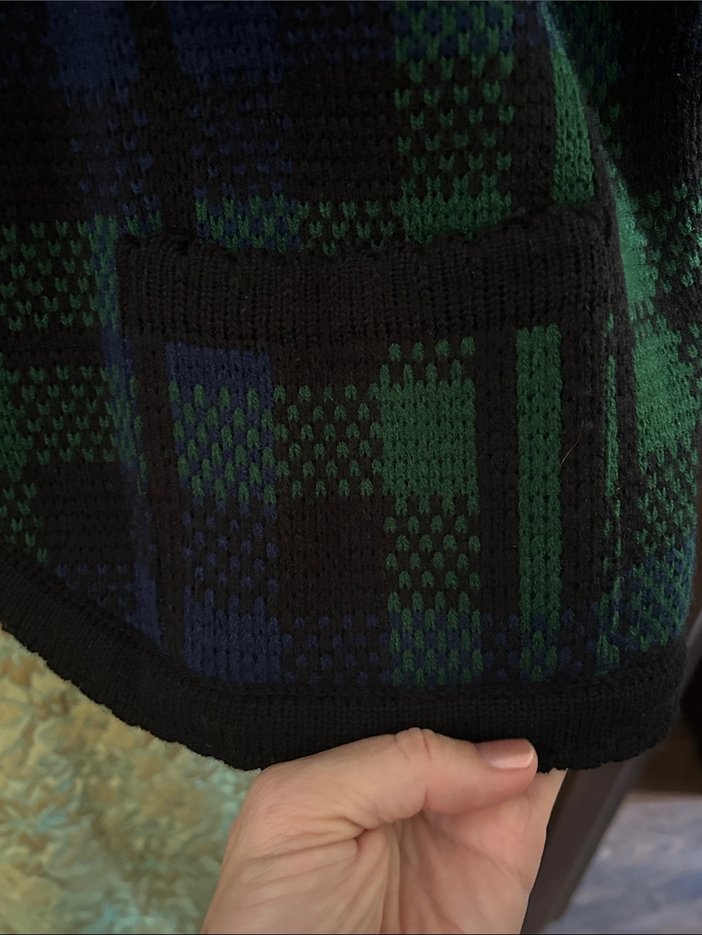 Tally-Ho Creation Sz S Blackwatch Tartan Plaid Cardigan in Green & Blue - Gold B - Picture 5 of 6
